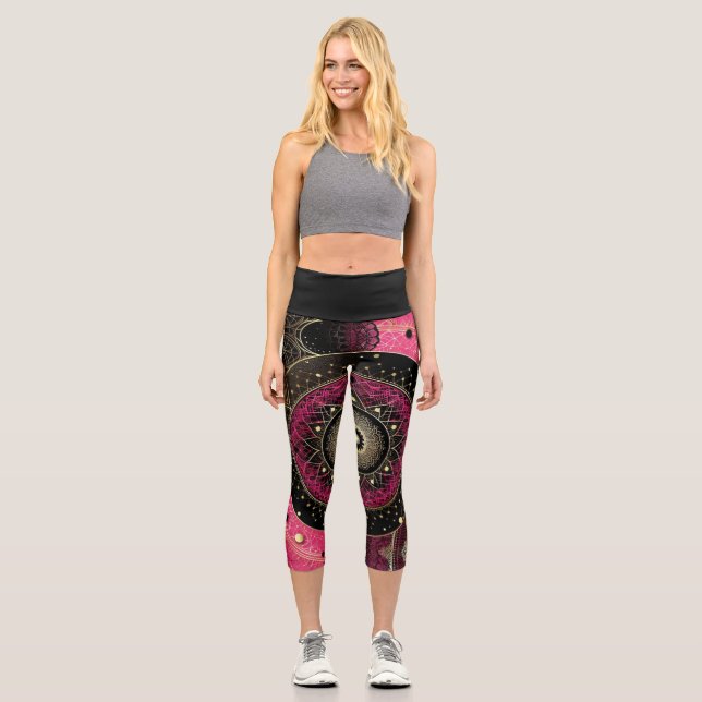 Modern Sun Dial & Planet H/Waisted Capri Leggings (Front)