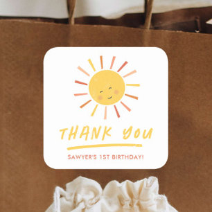 Modern Sun Kids Birthday Party Thank You Favour Square Sticker