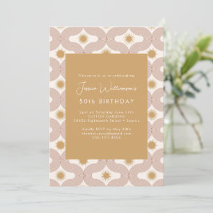 Modern Sun Moon Line Terracotta Gold 50th Birthday Invitation