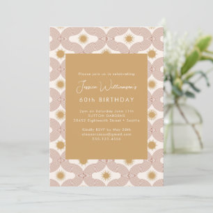 Modern Sun Moon Line Terracotta Gold 60th Birthday Invitation