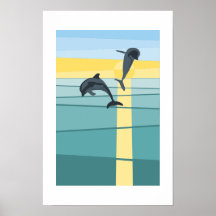 Modern Sun Sea Dolphin in Turquoise Yellow Art 
