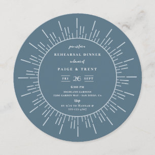 Modern Sunburst Slate Blue Rehearsal Dinner Invitation