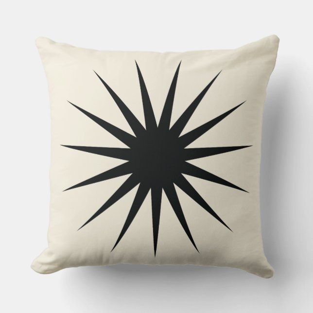 Modern Sunburst Throw Pillow in Black (Front)