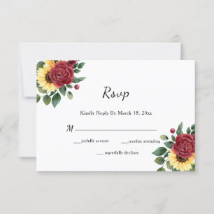 Modern Sunflower and Rose Floral RSVP Card