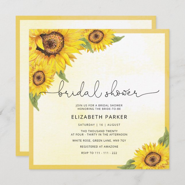 Modern Sunflower Bridal Shower Invitation (Front/Back)