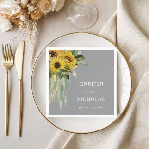 Modern Sunflower Eucalyptus Wedding Napkin