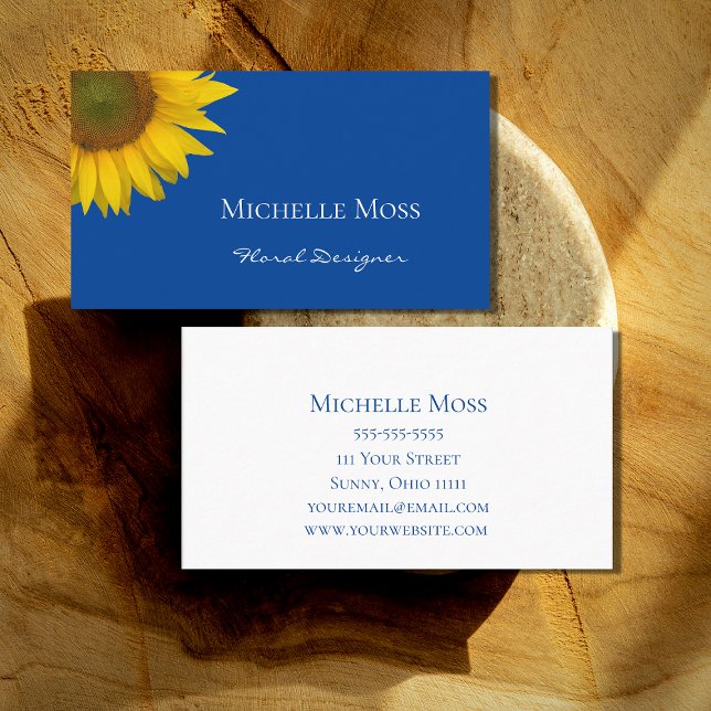 Modern Sunflower Floral Blue Business Card (Creator Uploaded)