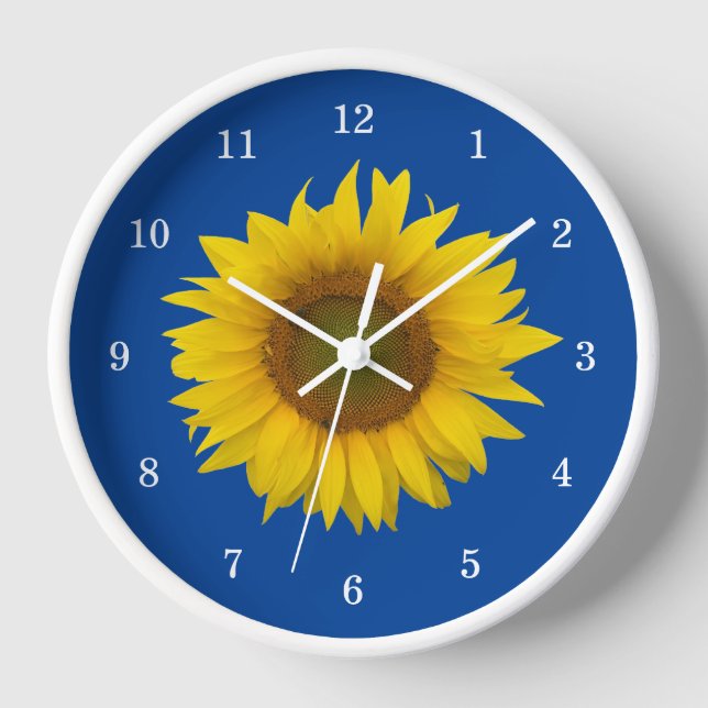 Modern Sunflower Floral Blue  Clock (Front)