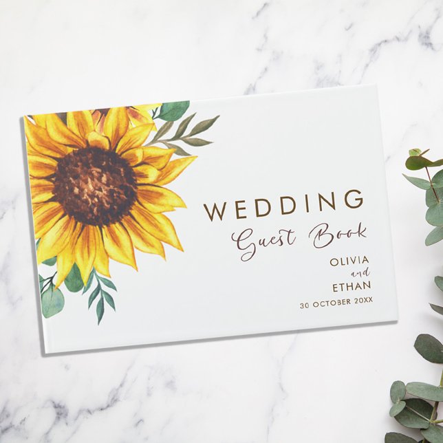 Modern Sunflower Floral Botanical Wedding Guest Book (Creator Uploaded)