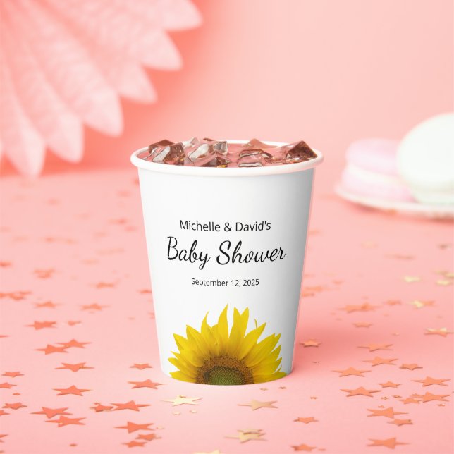 Modern Sunflower Floral Simple Baby Shower Paper Cups (Insitu)