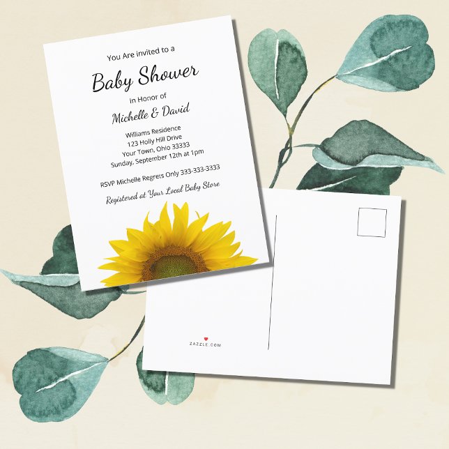 Modern Sunflower Gender Neutral Baby Shower  Invitation Postcard (Creator Uploaded)
