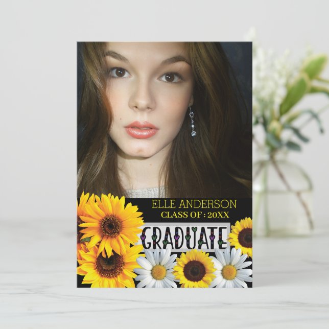 Modern Sunflower Photo  Graduation Invitation (Standing Front)
