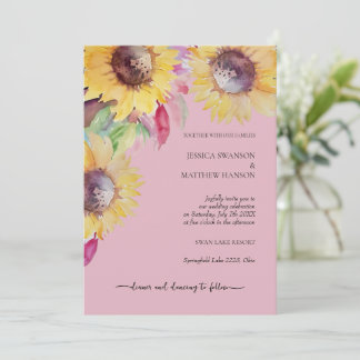 Modern Sunflower Rustic Pastel Watercolor Art Invitation