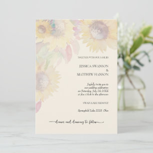 Modern Sunflower Rustic Pastel Watercolor Art Invitation