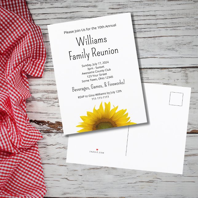 Modern Sunflower Simple Family Reunion Bbq Invitation Postcard (Creator Uploaded)