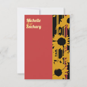 Modern Sunflower Sunset Coral Gold Wedding RSVP Card