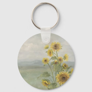 Modern sunflower Watercolor & personalise Image Key Ring