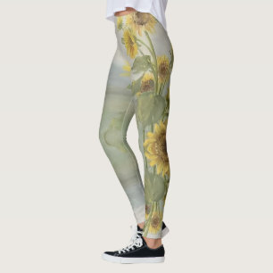 Modern sunflower Watercolor & personalise Image Leggings