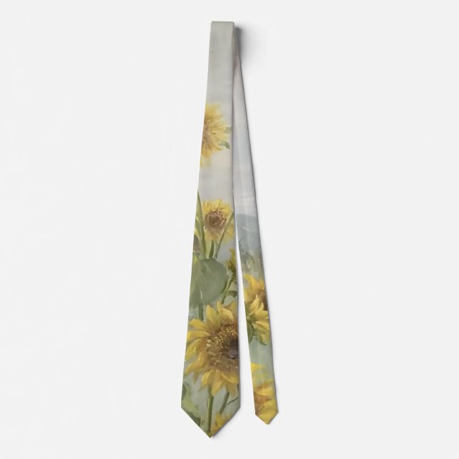 Modern sunflower Watercolor & personalise Image Tie (Front)