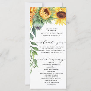 Modern Sunflower Watercolor Wedding Program