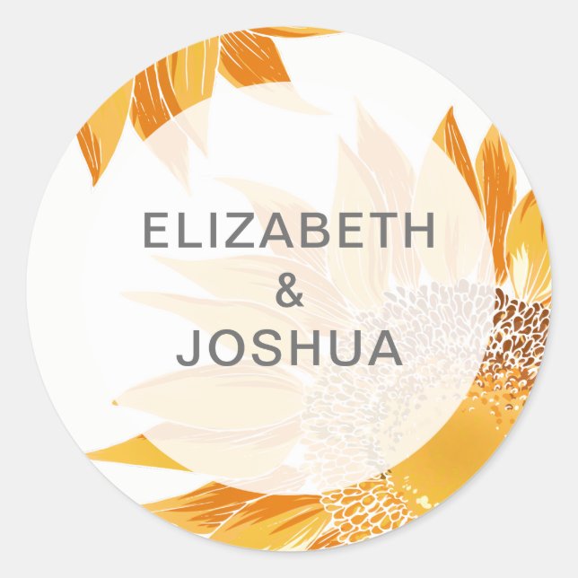Modern SunFlower Wedding Classic Round Sticker (Front)
