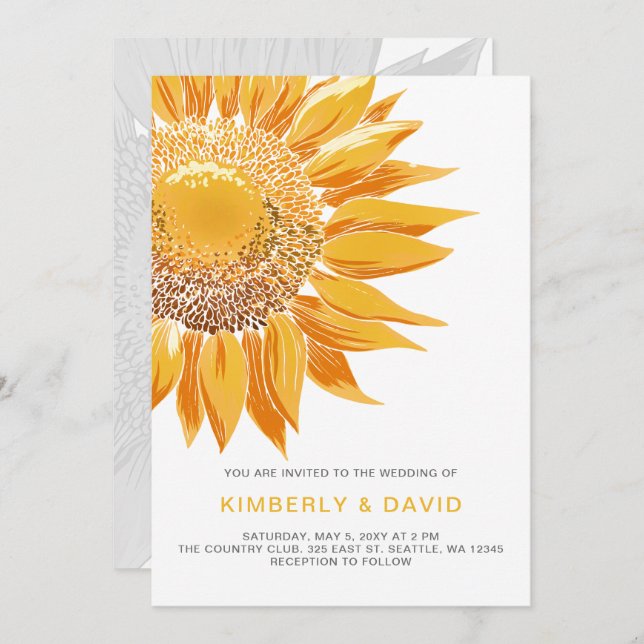 Modern SunFlower Wedding Invitations (Front/Back)