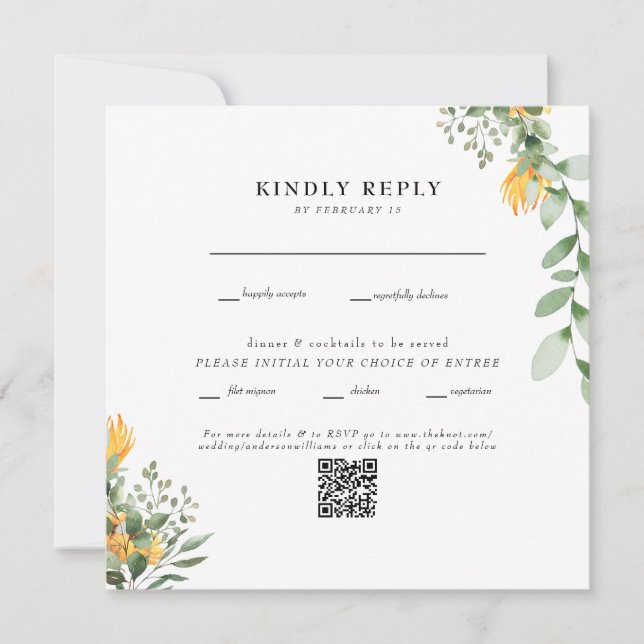  Modern Sunflower White Square Wedding QR Code (Front)