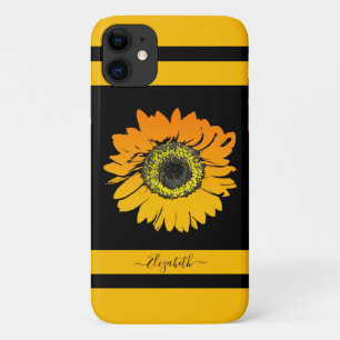 Modern Sunflower Yellow Flower Personalised Name Case-Mate iPhone Case