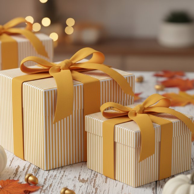 Modern Sunflower Yellow Stripes Pattern Wrapping Paper (Modern & Classic Sunflower Yellow Wrapping Paper. Trendy Navy Blue & White Chic Stripes Pattern)