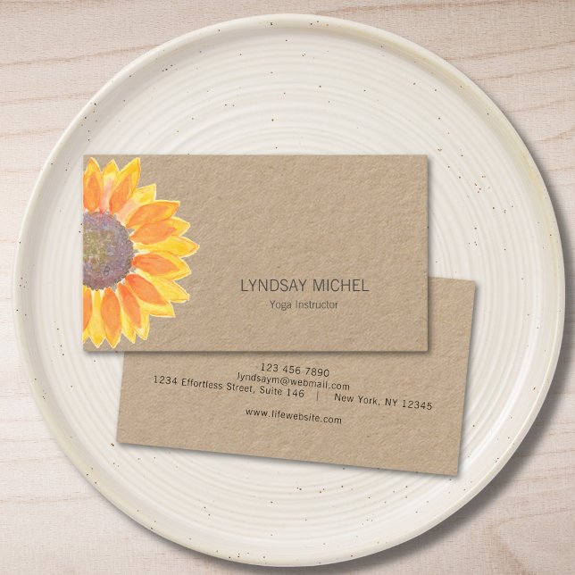 Modern Sunflower Yoga Instructor Kraft Paper Business Card (Creator Uploaded)
