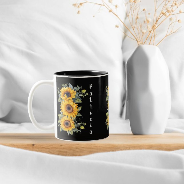 Modern Sunflowers Bright Yellow Two-Tone Coffee Mug (Creator Uploaded)