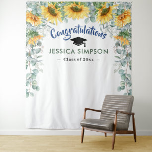 Modern Sunflowers Eucalyptus Photo Booth Backdrop Tapestry