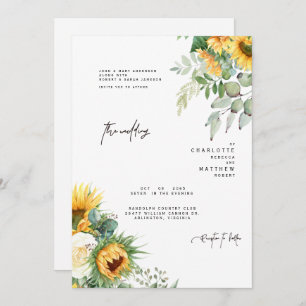 Modern Sunflowers In Bloom Greenery  Invitation