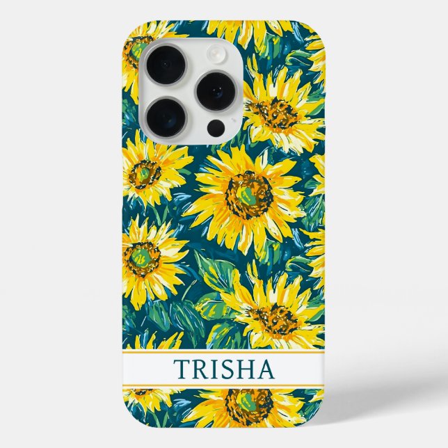Modern Sunflowers Monogrammed Case-Mate iPhone Case (Back)