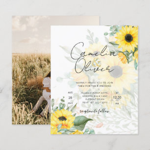 Modern Sunflowers Photo Wedding Invitation