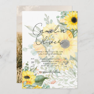 Modern Sunflowers Photo Wedding Invitation