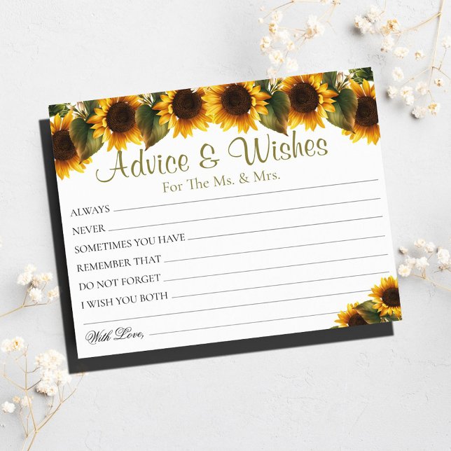 Modern Sunflowers Wedding Advice Wishes Cards (Creator Uploaded)
