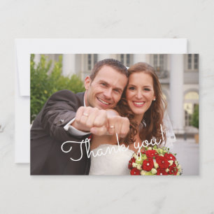 Modern Sunflowers Wood Wedding Photo Thank You Card