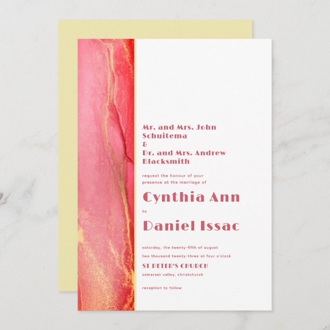 Modern Sunny Pink Yellow Wedding Invitation (Front/Back)