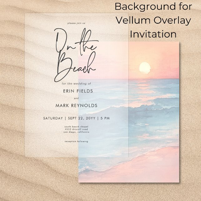 Modern Sunset Beach Background Vellum Wedding Invitation (Creator Uploaded)