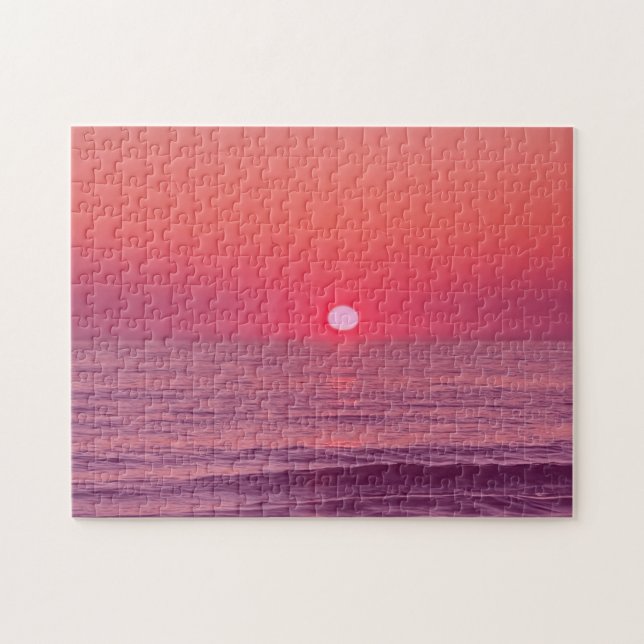 Modern Sunset Beach Gradient Pink Jigsaw Puzzle (Horizontal)