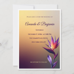 Modern Sunset Bird of Paradise Wedding Invite