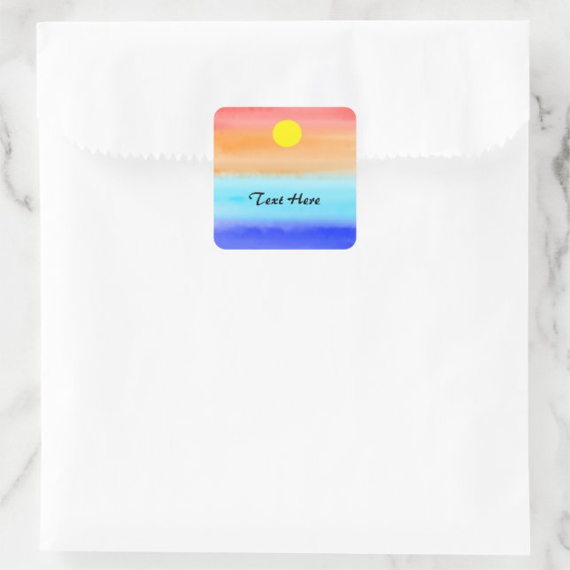 Modern Sunset on beach watercolor Retro gradient Square Sticker (Bag)