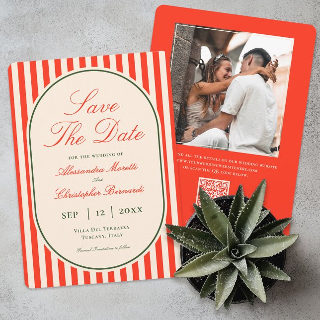 Modern Sunset Orange QR Code Italian Wedding Save The Date (Creator Uploaded)