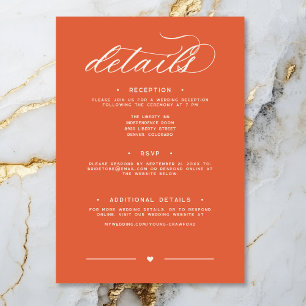 Modern Sunset Orange Script Minimal Wedding Detail Enclosure Card