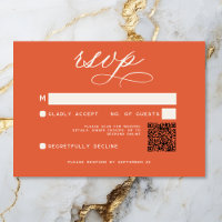 Modern Sunset Orange Script Minimal Wedding QR