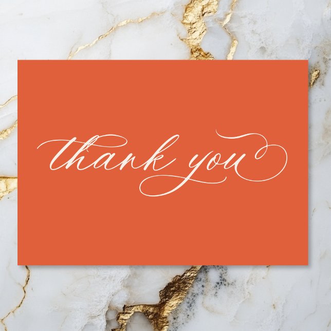 Modern Sunset Orange Script Minimal Wedding Thank You Card (Modern Sunset Orange Script Minimal Wedding Thank You Card)