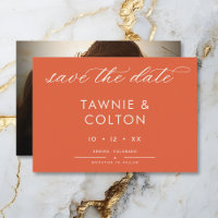 Modern Sunset Orange Script Photo Minimal Wedding
