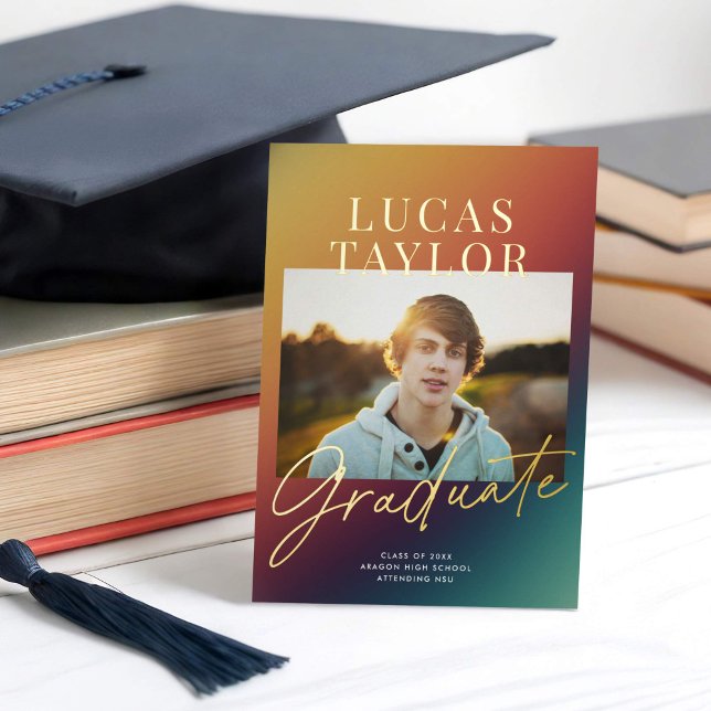 Modern Sunset Photo Foil Graduation Announcement  (Creator Uploaded)