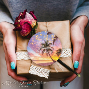 Modern Sunset & Stars Summer Beach Bridal Shower Classic Round Sticker